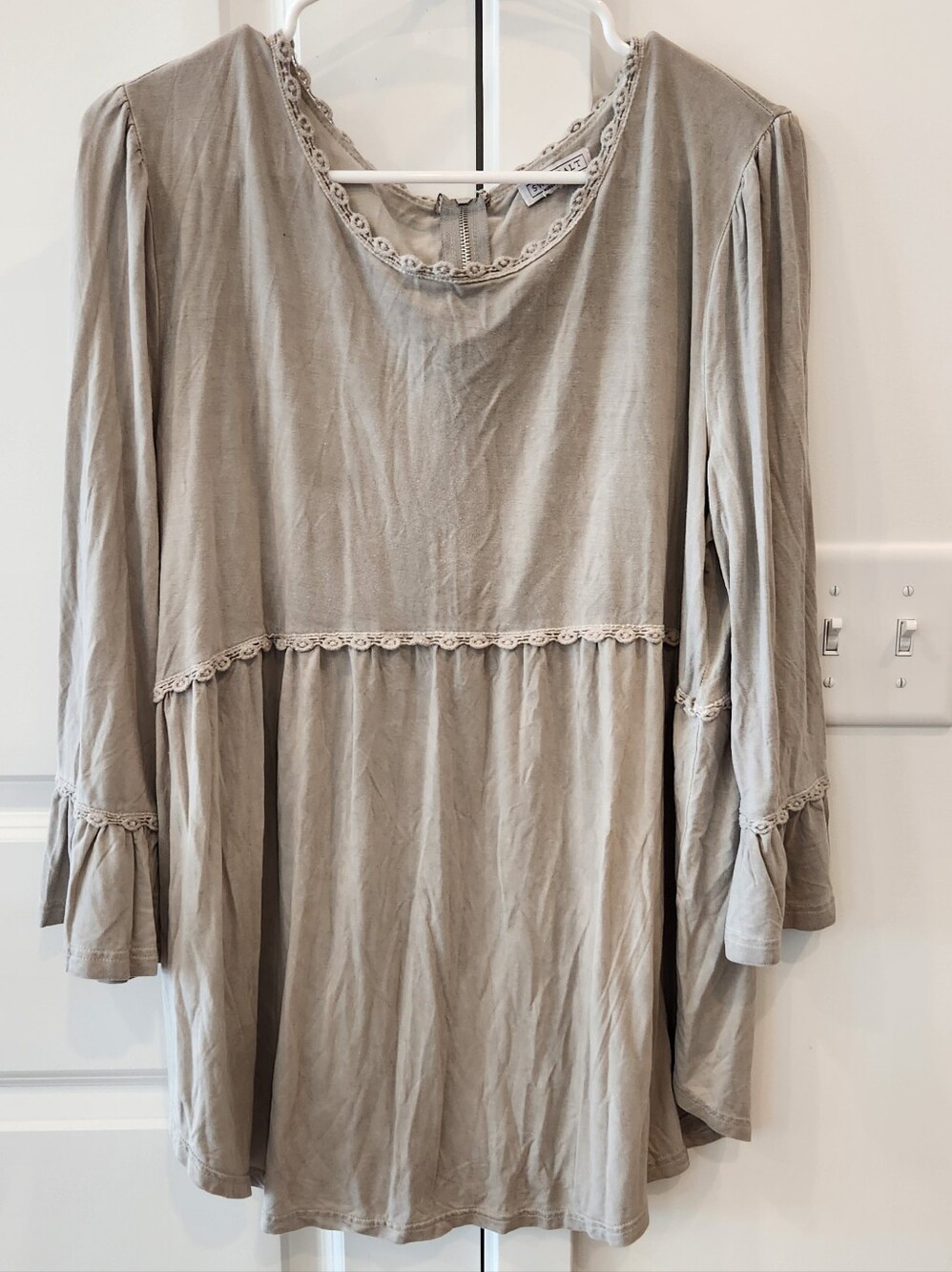 Women's Taupe Lace-Trim Peplum Top